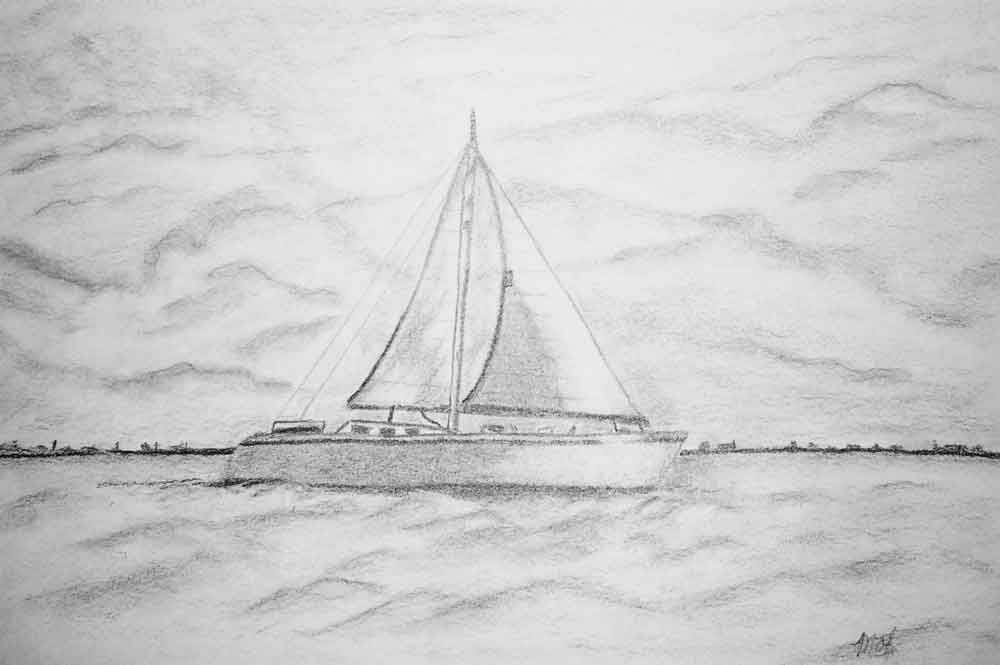 graphite sketch of a sailboat