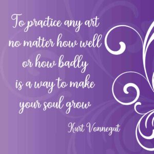 purple background with white swirls and art quote in white letters