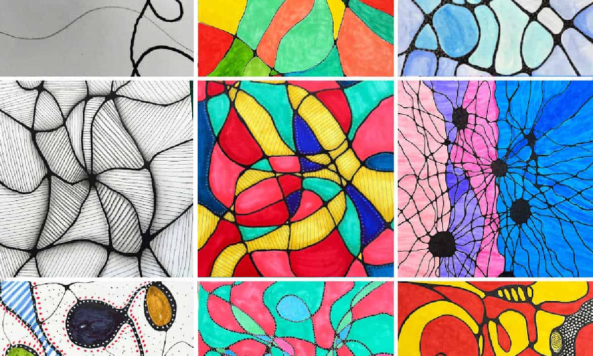A collage of various neurographic art pictures.