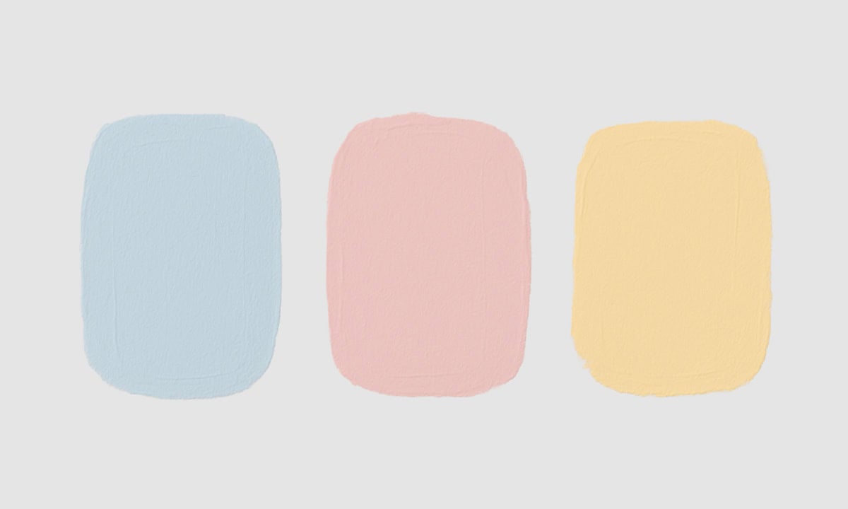 Pastel colors on a white background. Blue, pink, and yellow.