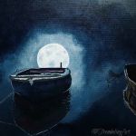 acrylic painting of a boat in moonlight by TrembelingArt